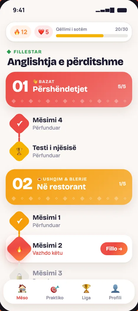 Rruga e mësimeve në aplikacionin Feniks